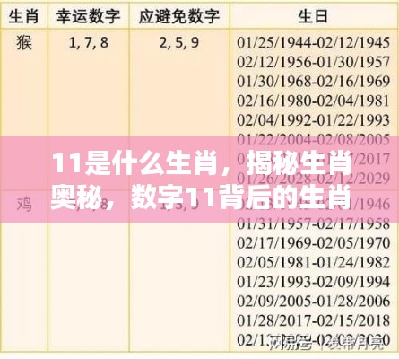 揭秘生肖奥秘,数字11背后的生肖传奇——揭秘生肖属相中的传奇故事