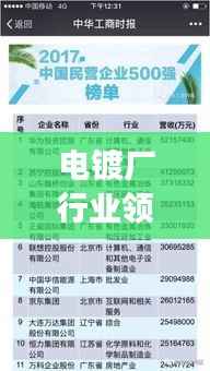 电镀厂行业领军榜单揭秘,前十强企业的影响力与实力展示