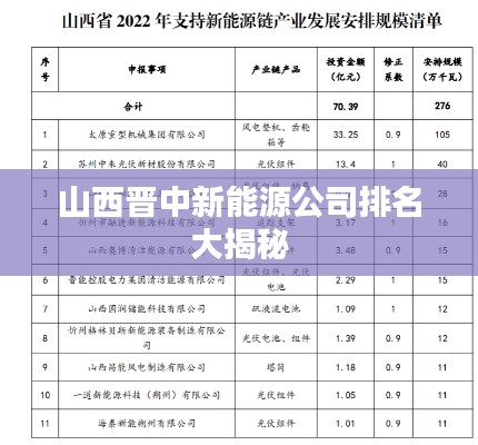 山西晋中新能源公司排名大揭秘